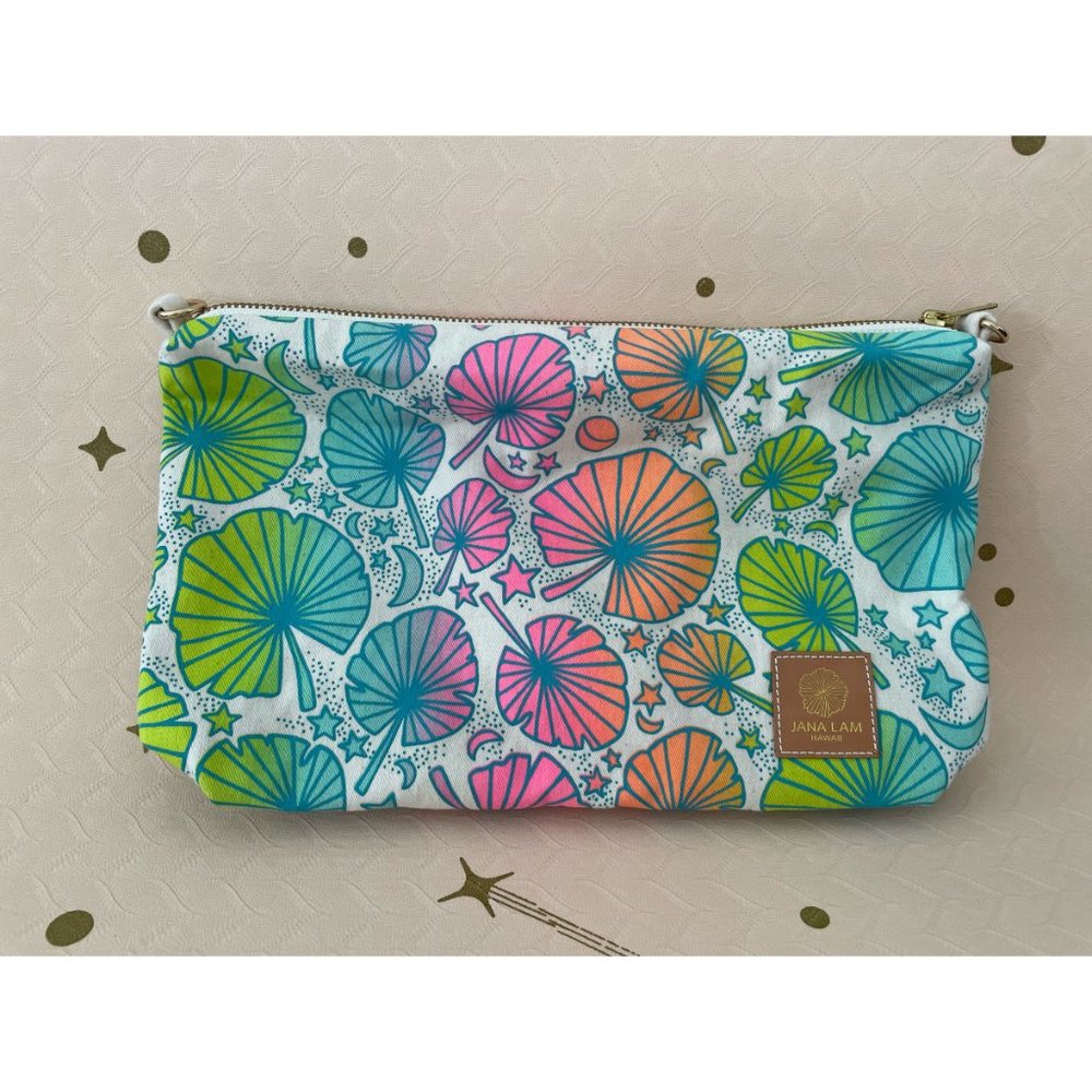 Jana Lam Mini Slouchy Cross Body Fan Palm Teal over Rainbow Ombre NWT